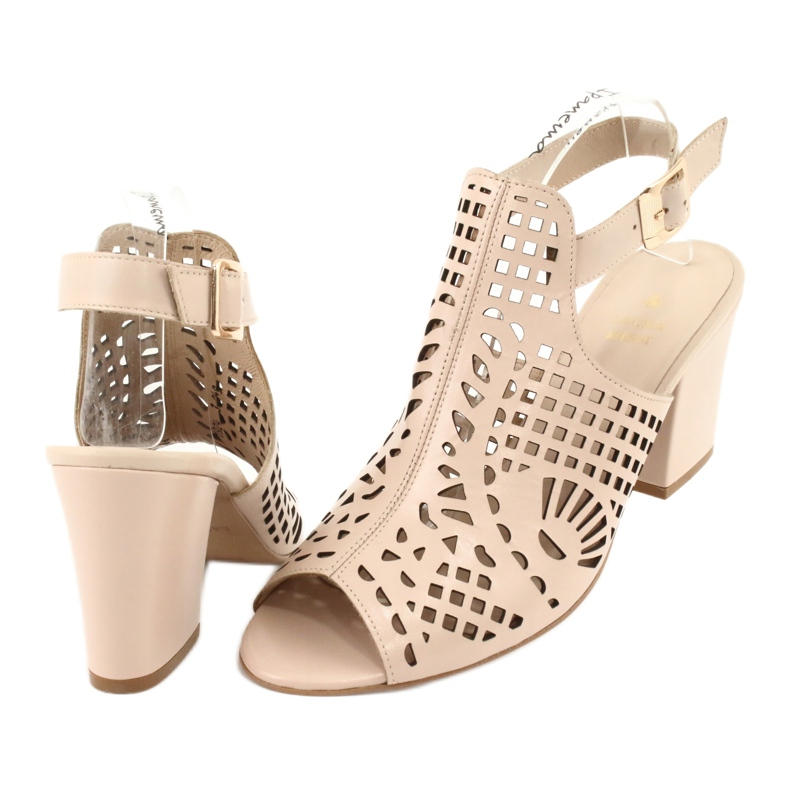 Sandály na baru Laura Messi 1924 Leather Beige Montoro růžový 4