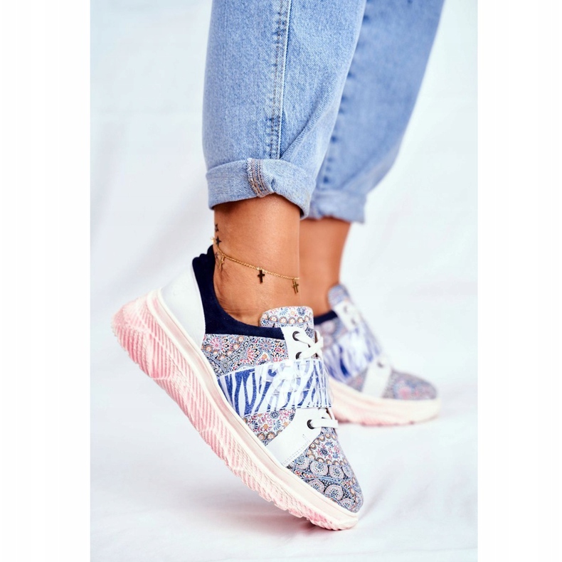 Sportovní obuv Dámské kožené tenisky Maciejka 04448-27 hnědý námořnická modrá 1