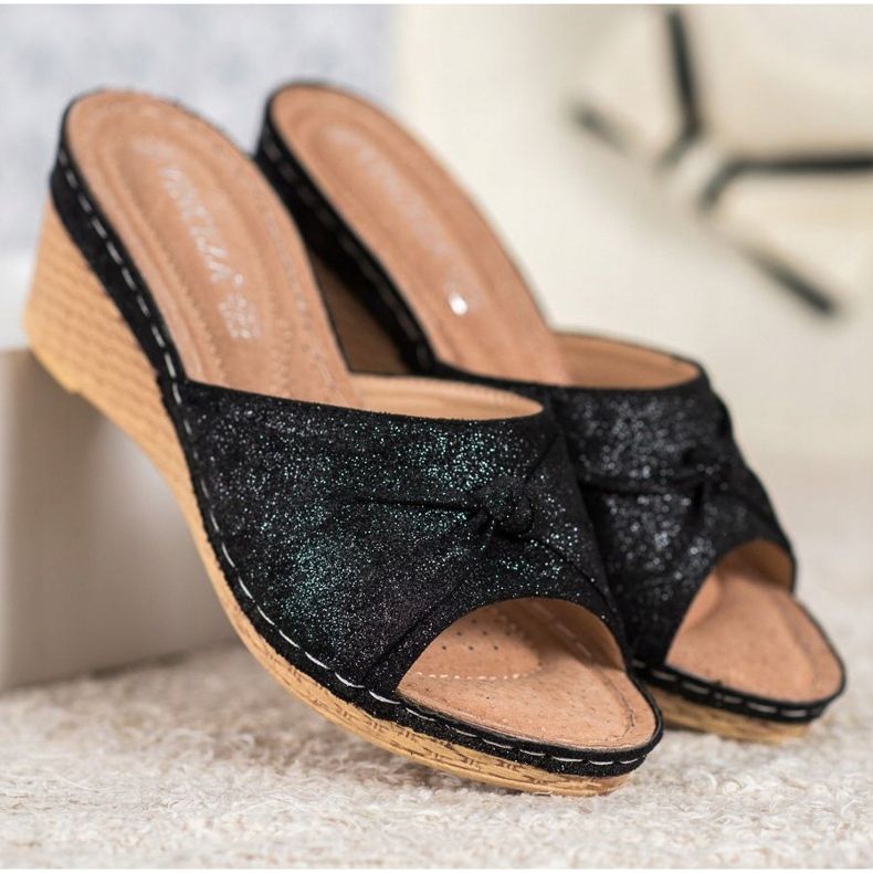 Elegantní třpytivé pantofle VINCEZA černý 1