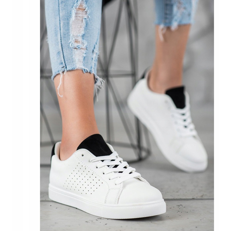 SHELOVET Bílé boty se semišovými vložkami bílý 1