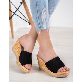 SHELOVET Semišové klínové sandály černá 2