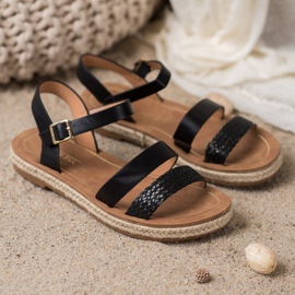 SHELOVET Pletené sandály z eko kůže černá 2