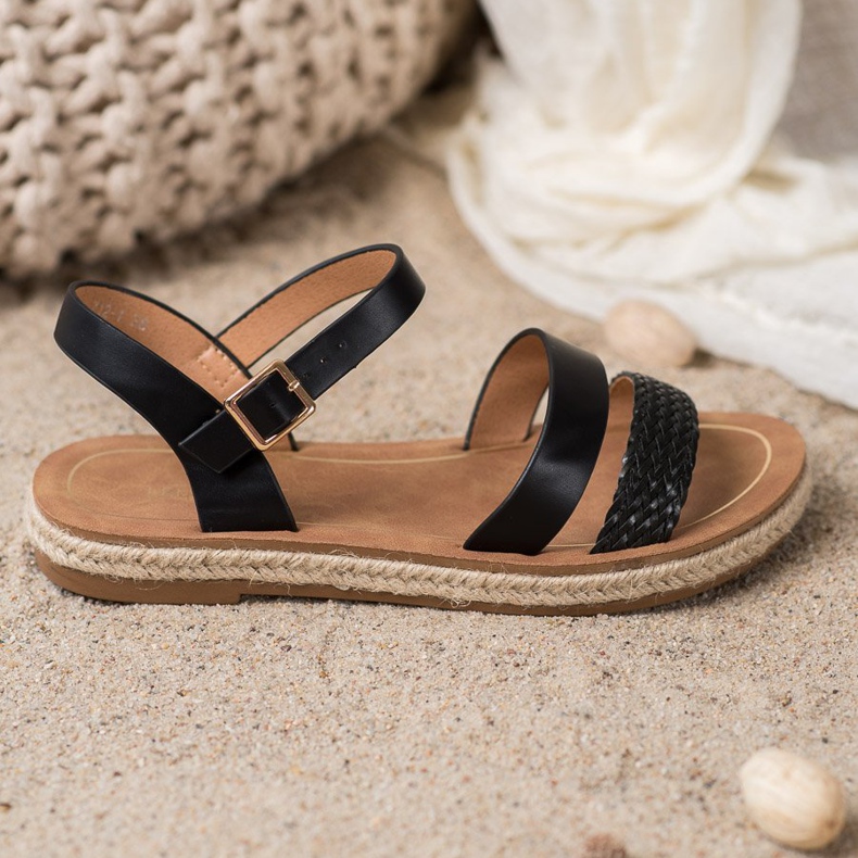 SHELOVET Pletené sandály z eko kůže černá 1