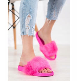 SHELOVET Gumové pantofle s kožešinou růžový 1