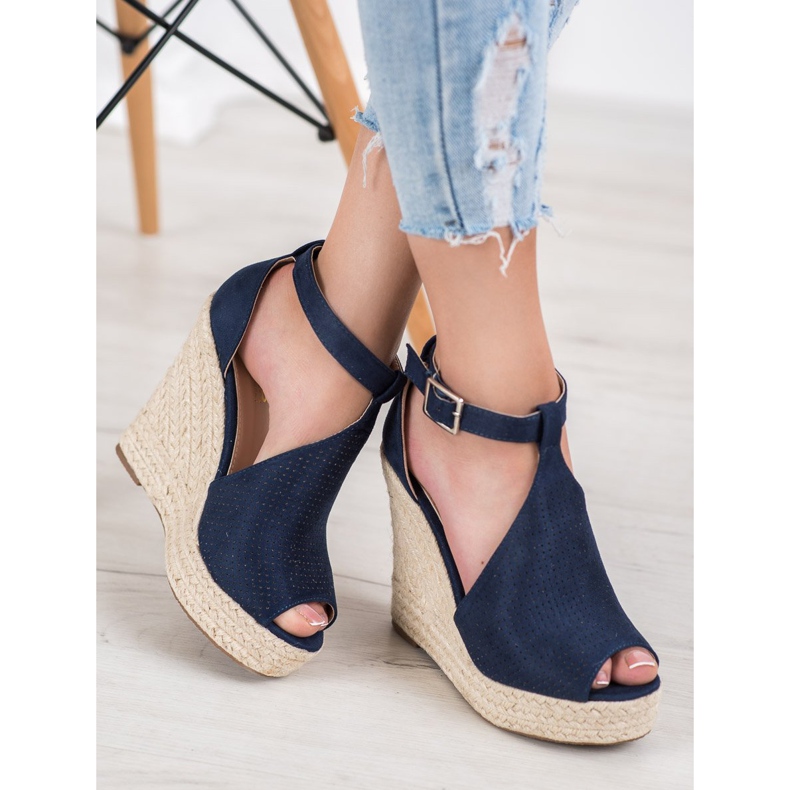 SHELOVET Prolamované klínové sandály modrý 2