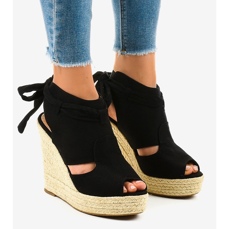 Klínové sandály černé espadrilky 77-20 černý 1