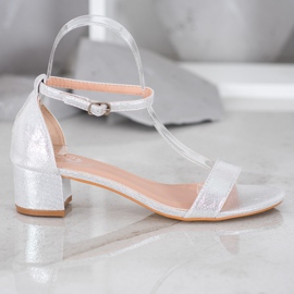 Small Swan Lesklé ekologické kožené sandály šedá 2