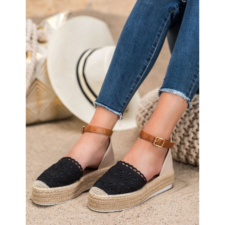 SHELOVET Módní espadrilky s krajkou černý 1