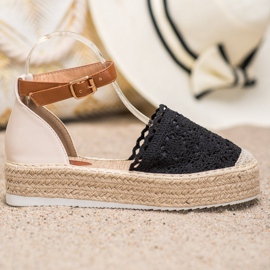SHELOVET Módní espadrilky s krajkou černá 2