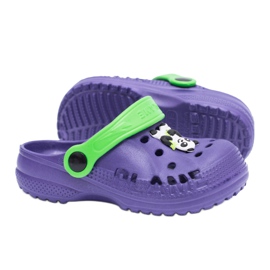 Flameshoes Dětské domácí přezůvky Purple Kroks s pandou fialová zelený 1