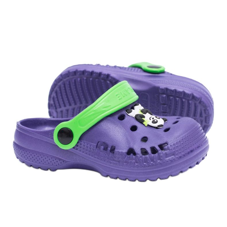 Flameshoes Dětské domácí přezůvky Purple Kroks s pandou fialová zelený 1