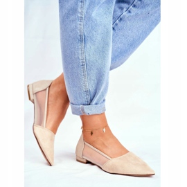 EVE Dámské balerínky se síťovinovým semišovým béžovým vláknem 1