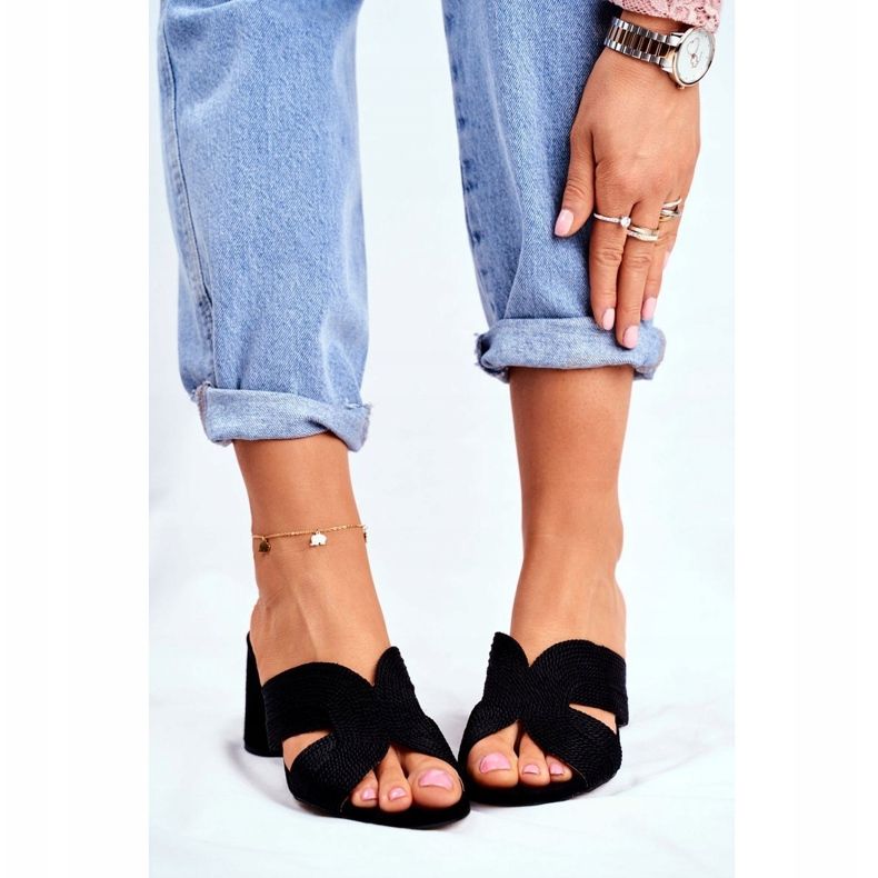 S.Barski Dámské pantofle na podpatku Slip Černá host 1