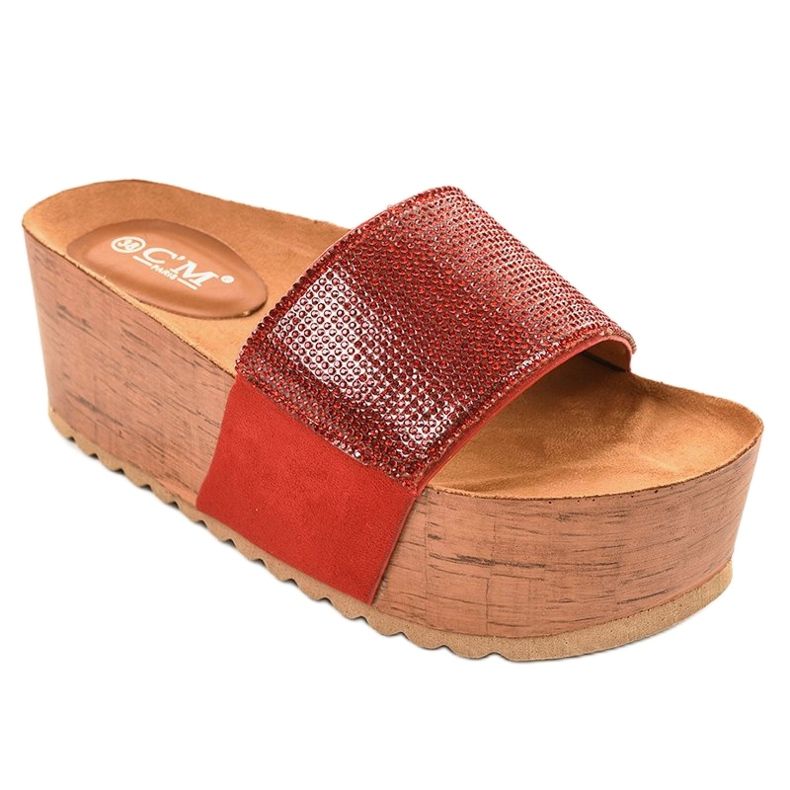 Červené pantofle na platformě 77-99 1