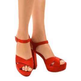 Červené sandály na sloupku z eko semiše 63-202 1