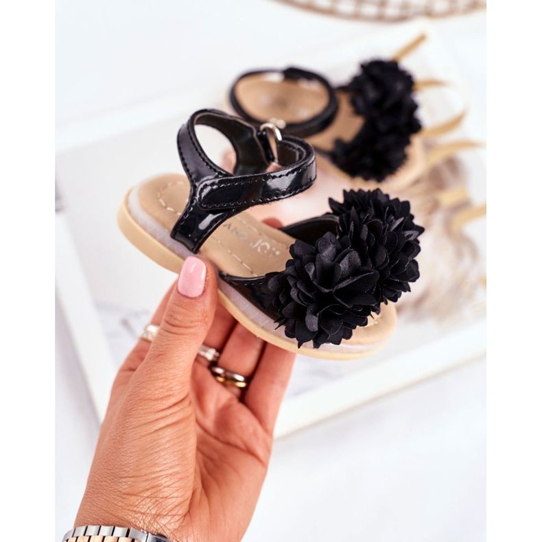 FRROCK Dětské sandály se suchým zipem zářící černou Milenou černá 2