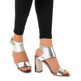 Stylové stříbrné sandály na sloupku 0354-20 šedá 1 Stylové stříbrné sandály na sloupku 0354-20 šedá 1