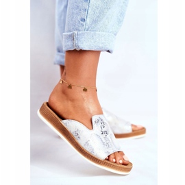 Elegantní dámské kožené hadí pantofle Nicole 2495 Pompey bílý 1