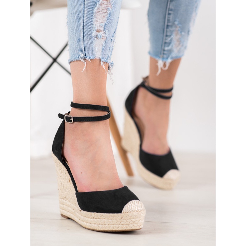 SHELOVET Vysoké espadrilky na klínku černý 2