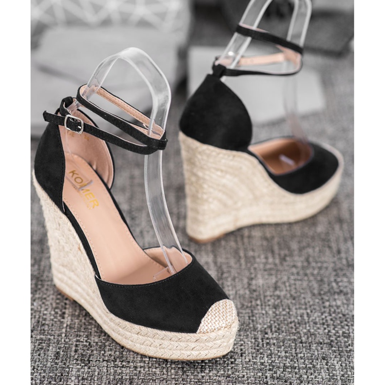 SHELOVET Vysoké espadrilky na klínku černý 1