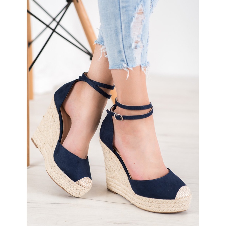 SHELOVET Vysoké espadrilky na klínku námořnická modř 2