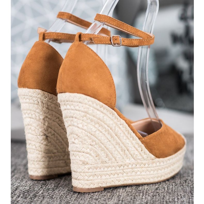 SHELOVET Vysoké espadrilky na klínku hnědý 1 SHELOVET Vysoké espadrilky na klínku hnědý 1