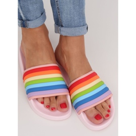 Růžové duhové pantofle T325P Růžové vícebarevný 1