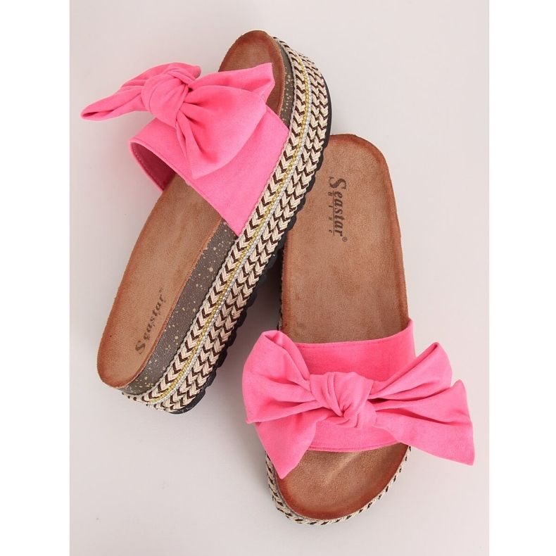 Růžové pantofle na vysoké podrážce CK137P Fushie růžový 1