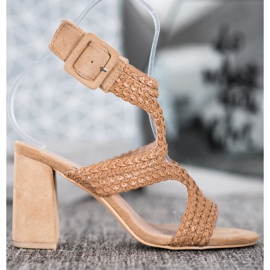 SHELOVET Pletené sandály na baru hnědý 2
