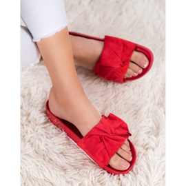 SHELOVET Semišové pantofle s kubickým zirkonem červené 1