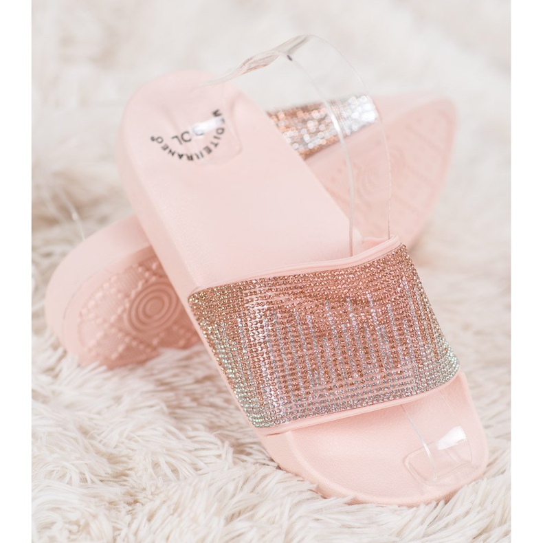 SHELOVET Pohodlné pantofle s kubickým zirkonem růžový 1