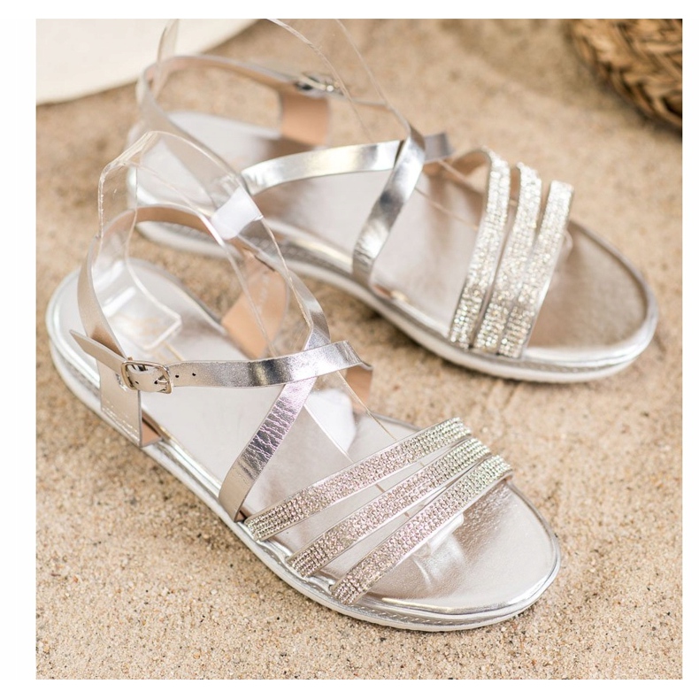 SHELOVET Pohodlné stříbrné sandály šedá 2