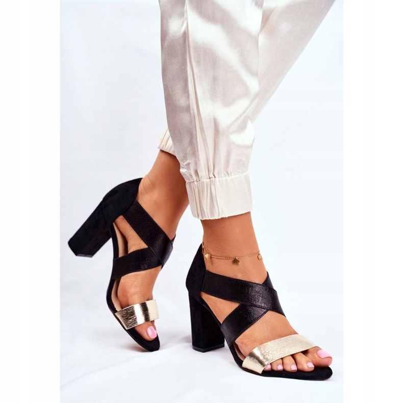 EVE Dámské sandály semišové nazouvací na černé zlato Varina černá žlutá 1