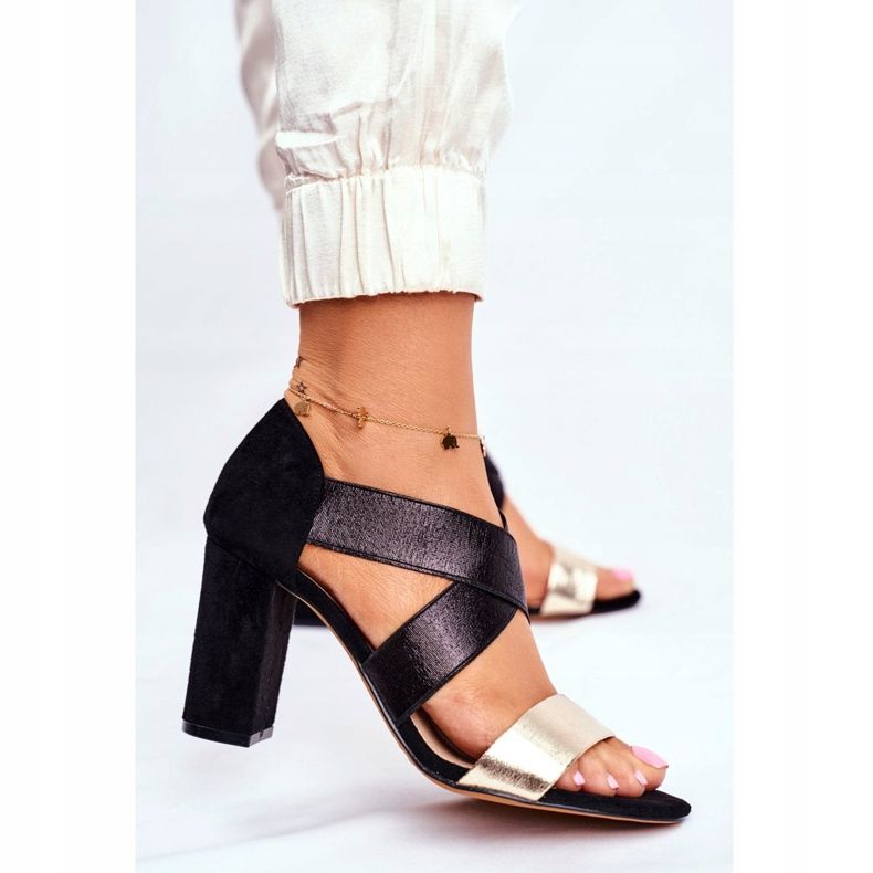 EVE Dámské sandály semišové nazouvací na černé zlato Varina černá žlutá 2