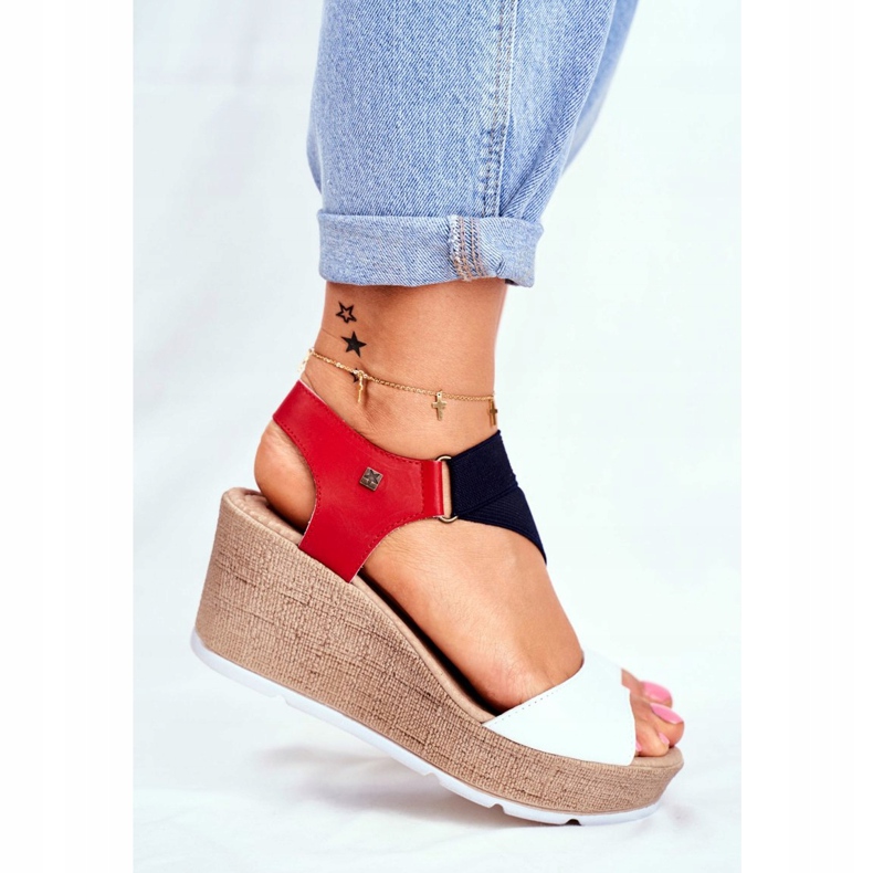 Dámské sandály na klínku Big Star Slip-On FF276014 bílý červený námořnická modř 2