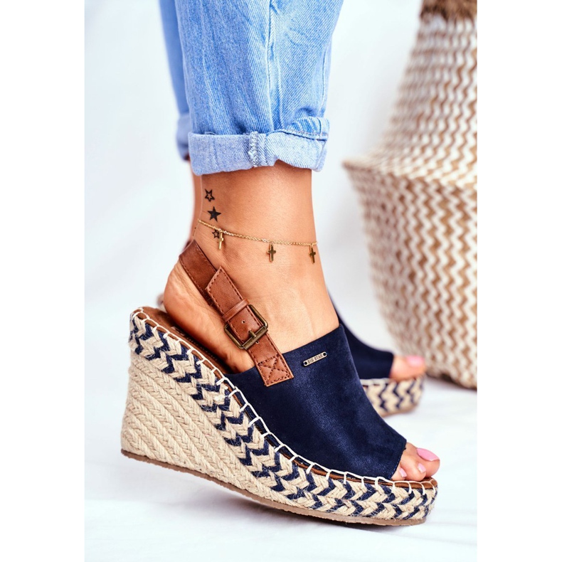 Dámské sandály na klínku Big Star Navy Blue FF274980 námořnická modř 1