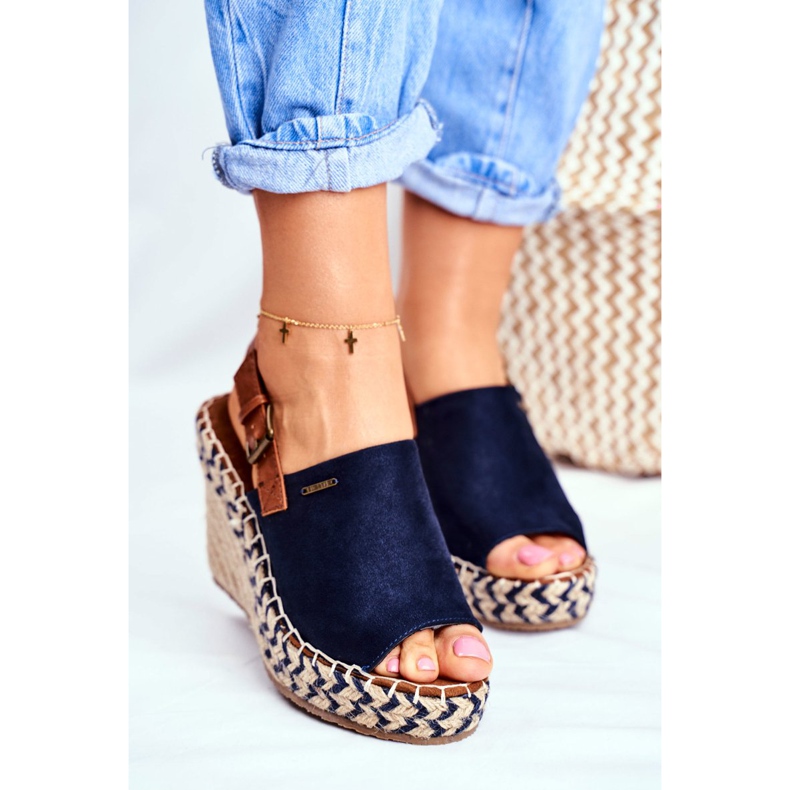 Dámské sandály na klínku Big Star Navy Blue FF274980 námořnická modř 2