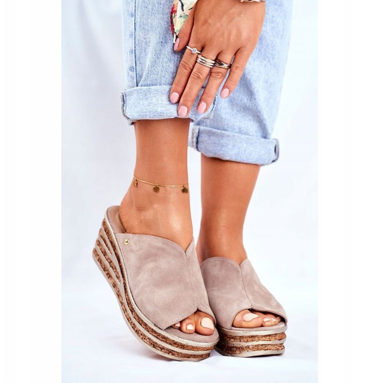 Dámské kožené přezůvky na klínku Limonáda Nicole 2559 béžový 1