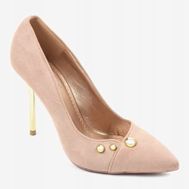 Klasické béžové vysoké podpatky s cvočky NE05P béžový 1 Klasické béžové vysoké podpatky s cvočky NE05P béžový 1