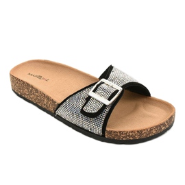 Černé pantofle s korkovou podrážkou L-1032 černá 1 Černé pantofle s korkovou podrážkou L-1032 černá 1