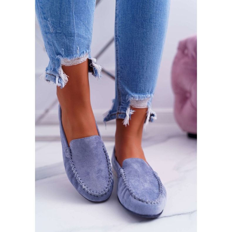 Dámské mokasíny Sergio Leone semiš Světle modrá s kulatým výstřihem modrý 2
