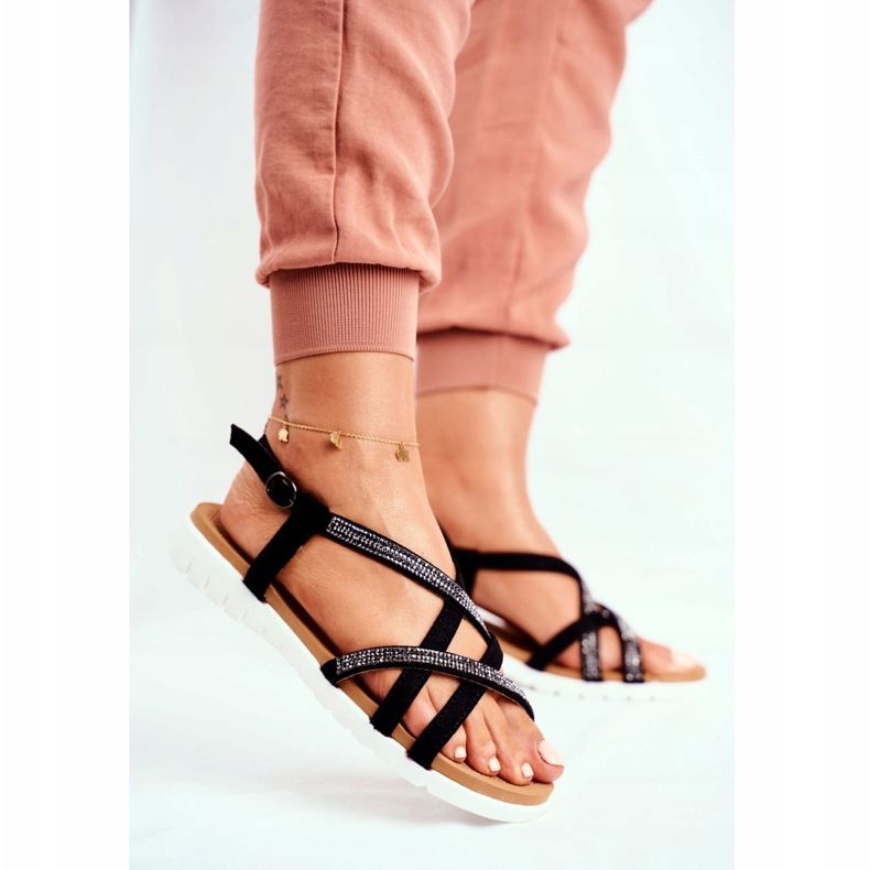 Dámské sandály Lu Boo s kubickým zirkonem 406-6 černé Feen černá 2