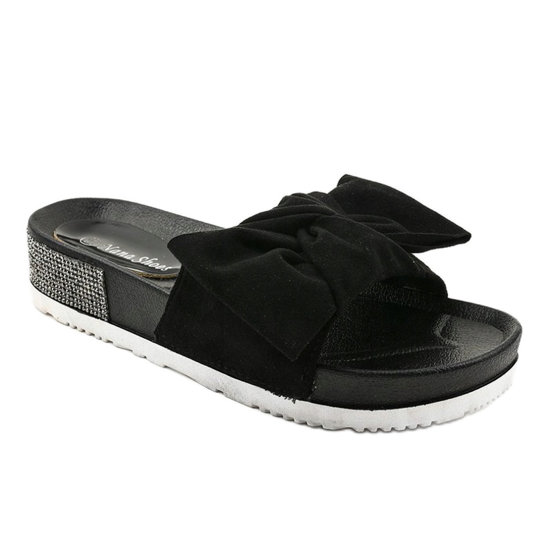 Černé ležérní pantofle s mašlí LW-10 černá 1 Černé ležérní pantofle s mašlí LW-10 černá 1