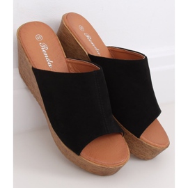 Černé pantofle na klínku černé 10-236 černé černý 1