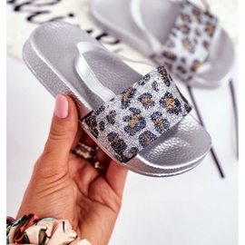 FRROCK Dětské dívčí pantofle Brocade Leopard Silver Rimia šedá 2