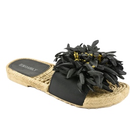 Černé žabky s květinami espadrilky CD-1831 černý 1