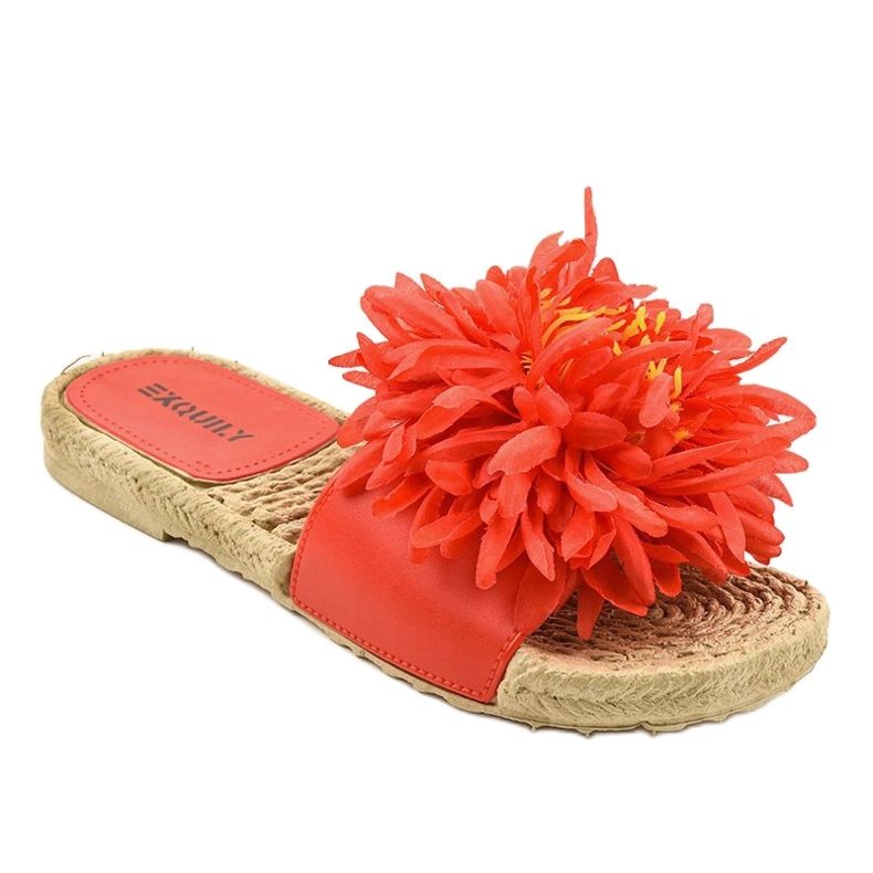 Červené žabky s květinami espadrilky CD-1831 červený 1
