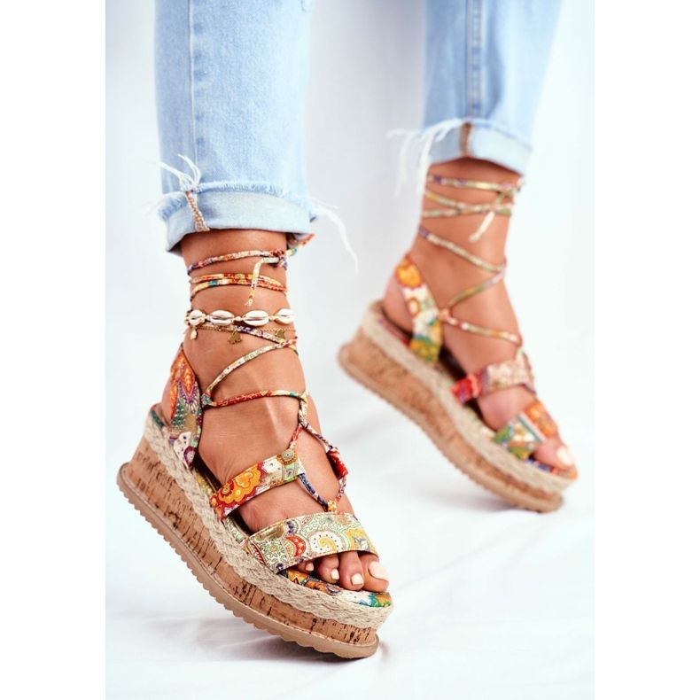 FRBS Dámské sandály na korkové platformě svázané Orange My Way oranžový vícebarevný 1 FRBS Dámské sandály na korkové platformě svázané Orange My Way oranžový vícebarevný 1