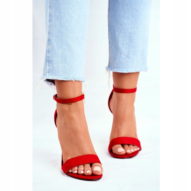 PS1 Dámské sandály na vysokém podpatku z eko semiše Liberty Red červené 1