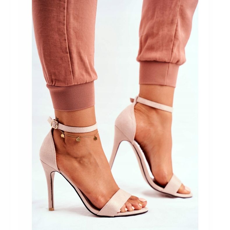 PS1 Dámské sandály na vysokém podpatku z eko semiše béžové barvy Liberty béžový 2